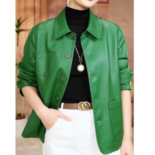 设计感 夹克外套皮衣女纽扣时尚 蛋白软皮新款 简约纯色宽松机车短款