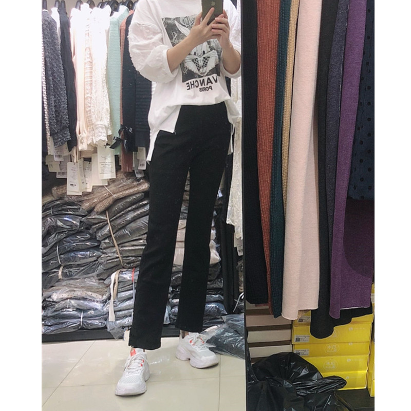 修身黑色2024新款古着感宽松高腰弹力裤女显瘦直筒约阔腿裤子潮裤
