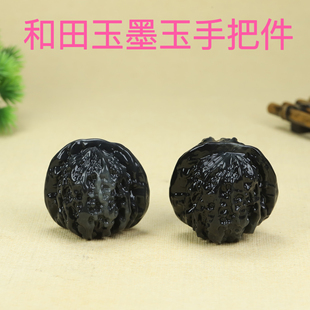 和田玉墨玉核桃手把件文玩玉核桃健身球手溜球手玩件摆件一对