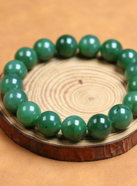 天然新疆和田玉碧玉手串男女款菠菜绿圆珠手链玉珠子玉珠子证书