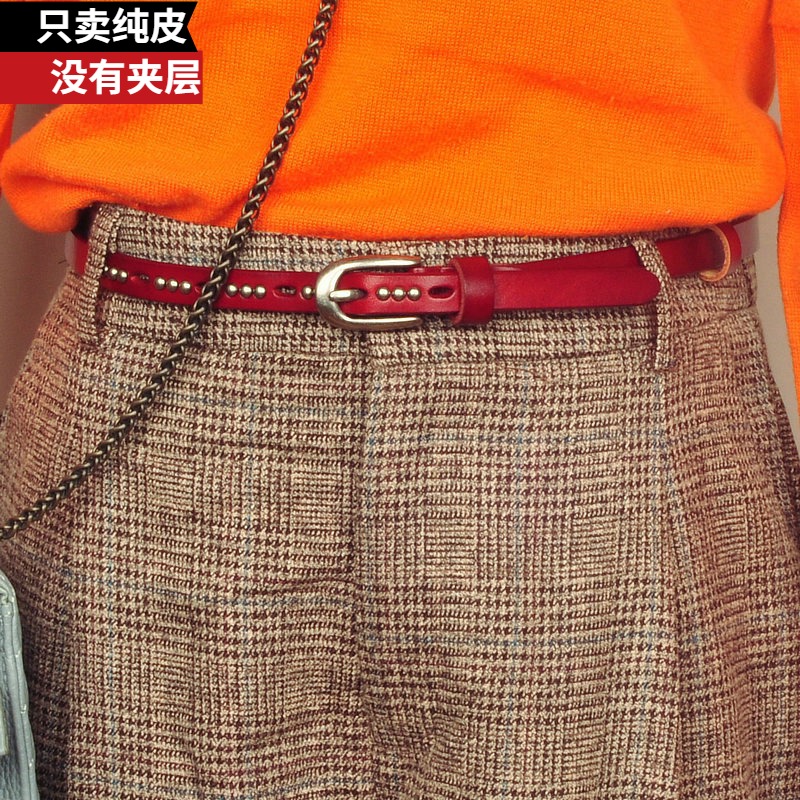 皮带红色女式牛仔裤韩版百搭