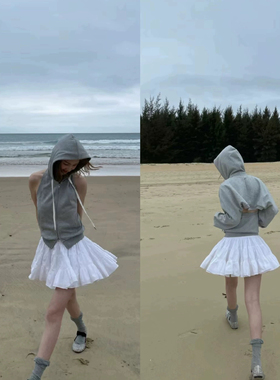 高品质正确版RARELY*两穿可拆卸拉链连帽卫衣女