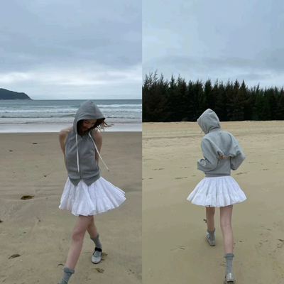 高品质正确版RARELY*两穿可拆卸拉链连帽卫衣女