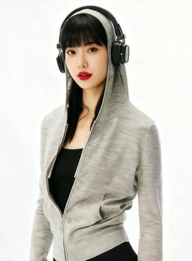 高品质正确版alright经典款软薄天丝羊毛混纺纱连帽拉链弹力外套