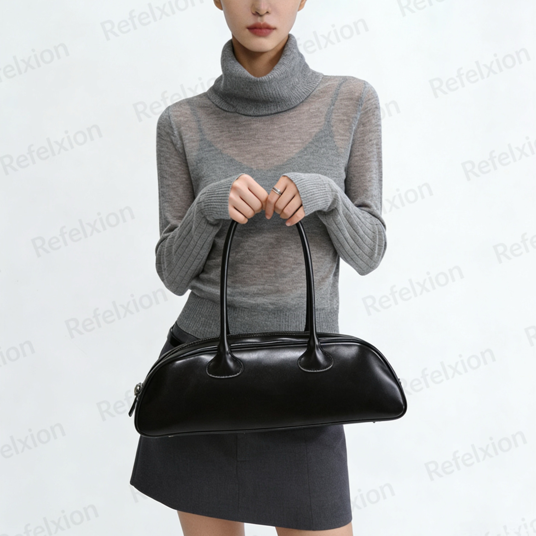 高品质RA雾感羊驼毛混纺螺纹堆堆领薄款针织衫打底毛衣女