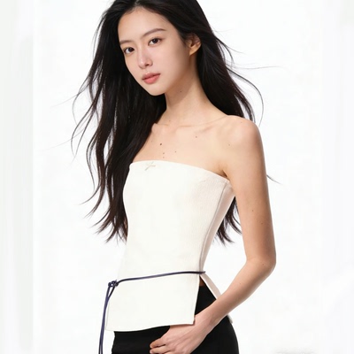 高品质“经典衣橱”极简侧开衩抹胸上衣 黑色/白色