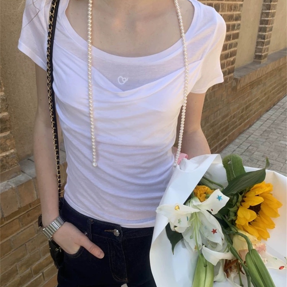“协奏诗”ao高品质正确版复古垂荡造型领微透兰精天丝白色T恤女