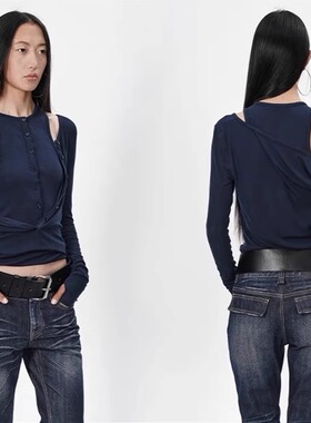 高品质正确版RARE两穿纽扣门襟天丝羊毛针织长袖女 2024秋季新品