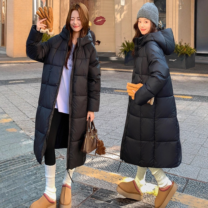 云朵泡芙棉服女中长款2025新款冬季加厚大码连帽过膝棉袄夹棉外套