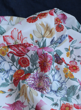 Stately 花菊80支平替LIBERTY长绒全棉印花布料面料数码女服装夏