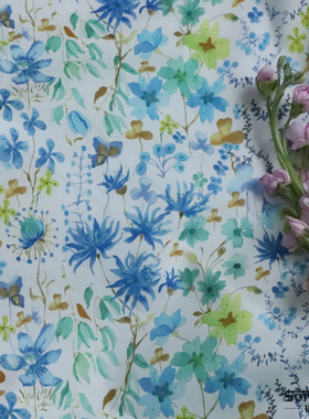 Posy 水彩80支平替LIBERTY长绒全棉印花布料面料数码女服装童装夏