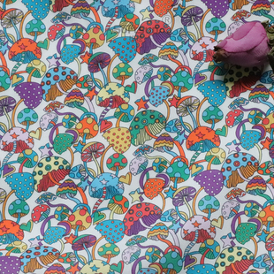 英国Liberty利伯缇布料彩蘑菇数码印花婴童女装纯棉手工碎花面料