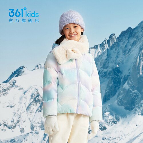 361°女童羽绒服连帽新品2025冬防风外衣中大童运动外套N62542901