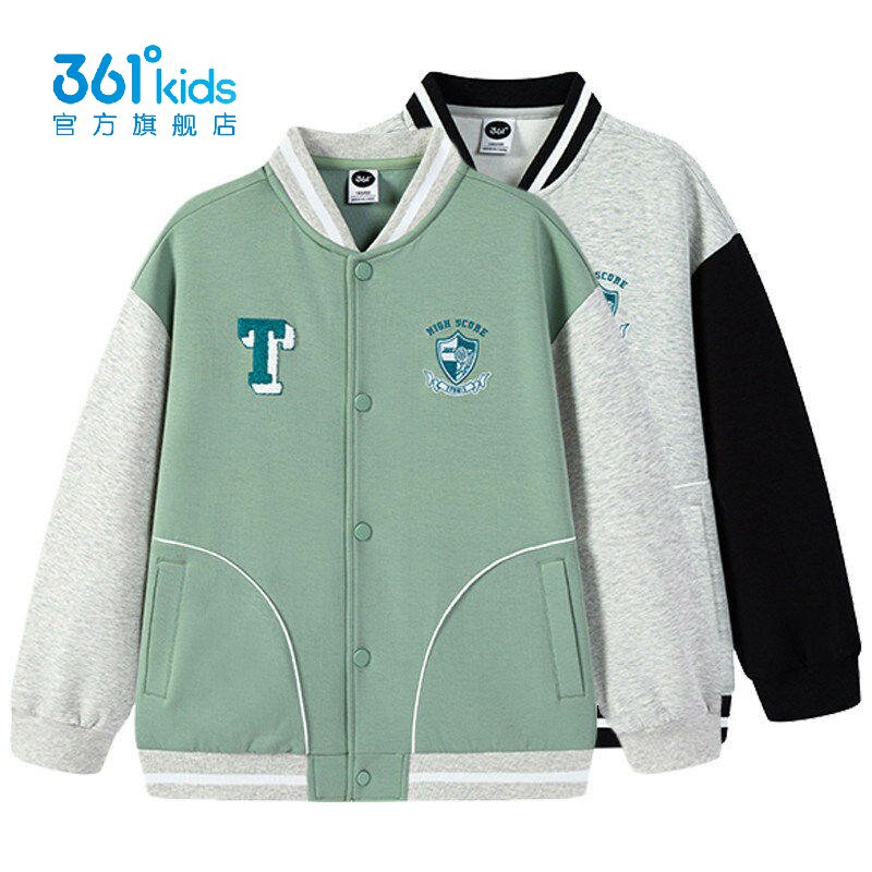 361°男童针织棒球服刺绣新品2026春秋儿童宽松运动外套K52613606