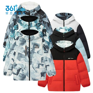 361°男童两面穿羽绒服连帽新品2025冬印花儿童防风外套K52542902