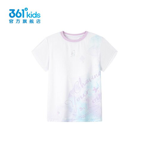 361°女童速干运动T恤印花新品2025夏儿童短袖针织上衣K62521211
