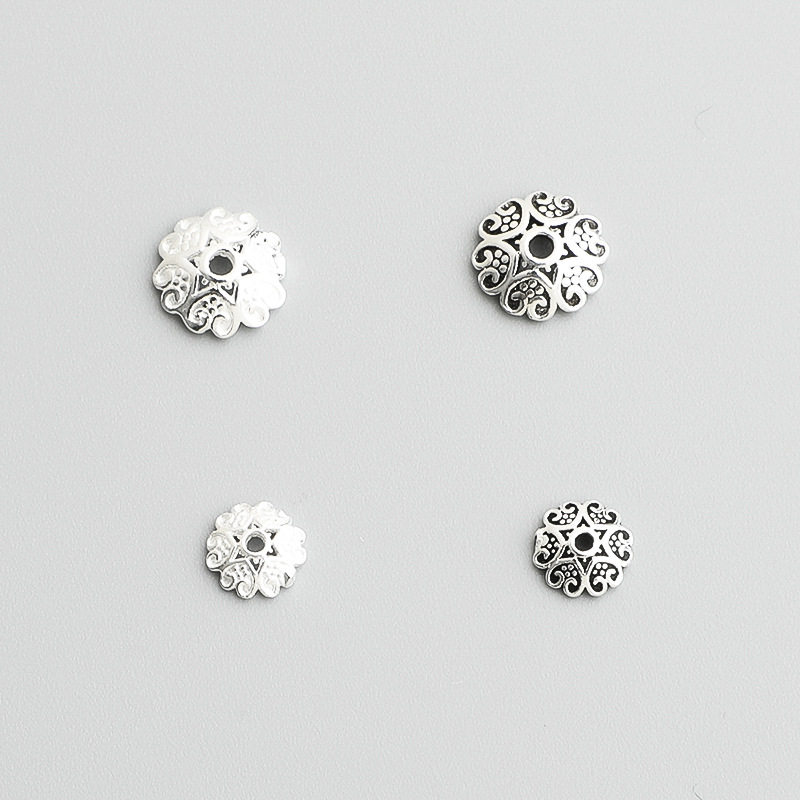 s925纯银泰银心形花托珠帽隔珠手工diy串珠手链珠托饰品配件