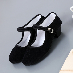 布鞋女中跟舞蹈鞋复古汉服一带鞋防滑阿婆鞋黑布鞋礼仪工作鞋特大