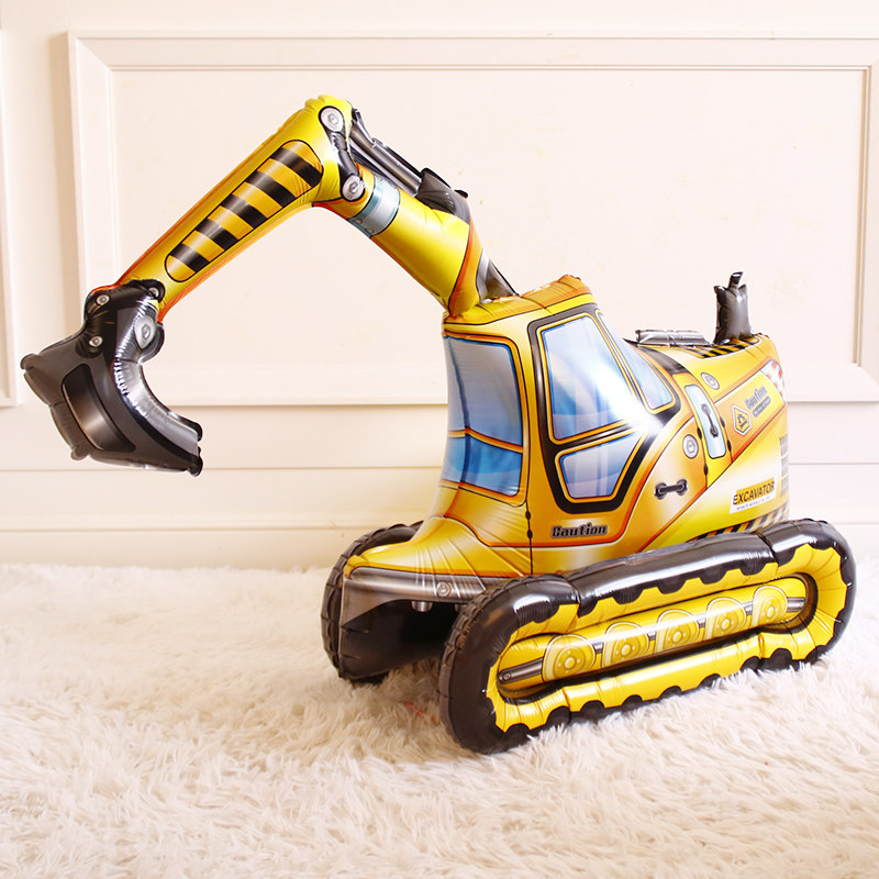 儿童生日布置气球卡通挖掘机汽车系列男生主题派对场景背景墙装饰