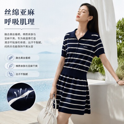 MOCO夏季新品假两件亚麻连衣裙