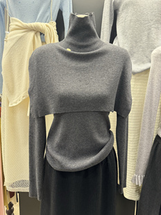 纯色两件套针织衫 小众 打底衫 轻熟风气质披肩高领 女 轻奢2024冬季