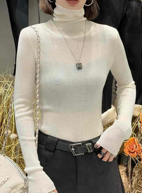 韩系堆堆领针织打底衫女冬季爆款高级感软糯纯色毛衣修身内搭上衣