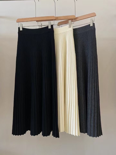 韩系简约羊毛半裙百褶显瘦针织长款 半身裙