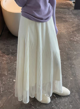 正版！高端  优雅长款高级感百褶长裙半身裙温柔百搭细褶裙子女