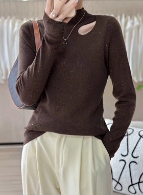 特价福利清仓！颜色不齐！轻奢半高领单侧镂空露肩长袖针织打底衫