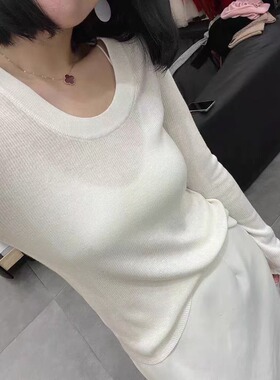 限时福利 爆款48支100%绵羊毛！高品极简大牌U领长袖修身毛衣打底