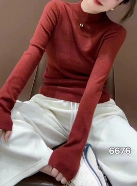 薄款弹力羊毛针织衫黑色上衣女春秋白色内搭半高领羊绒毛衣打底衫