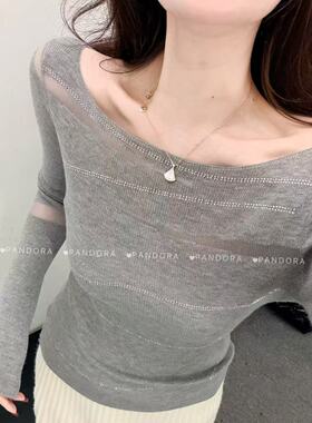 2026正版含羊毛一字肩针织衫女春季新款修身显瘦打底衫