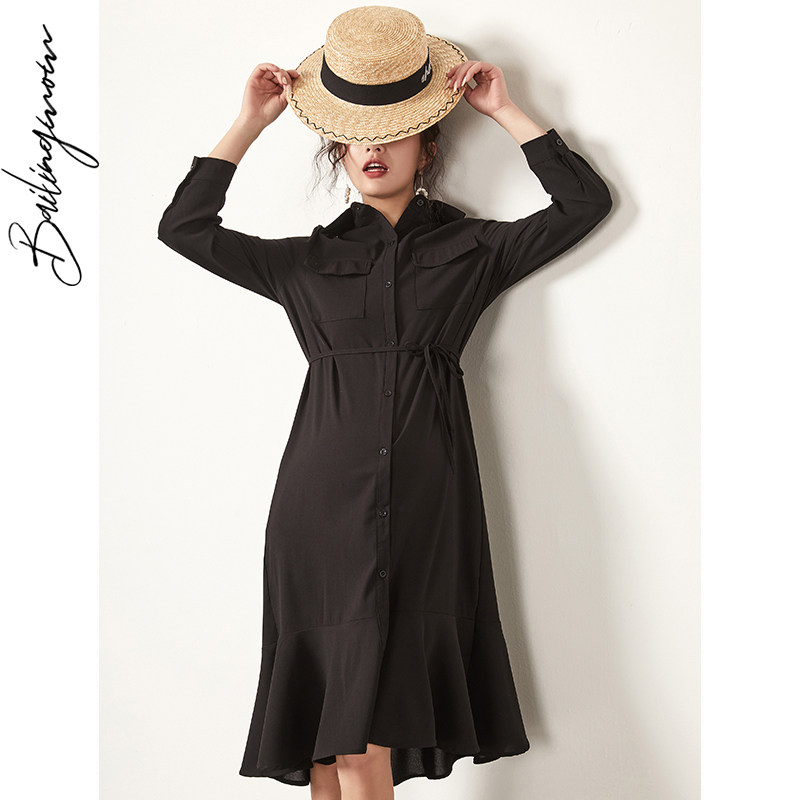 孕妇装秋装连衣裙长袖大码时尚减龄2020洋气上衣春秋款哺乳长款潮