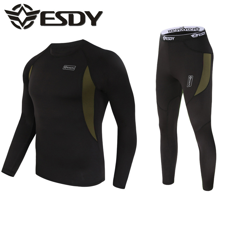 ESDY保暖内衣套装弹力抓绒户外运动骑行服速干紧身吸汗战术保暖衣