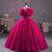 新款 玫红色重工民族美声独唱演出蓬蓬裙学生声乐艺考礼服年会主持