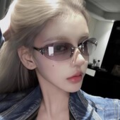 金属椭圆猫眼星星无框墨镜未来造型高级感辣妹Y2K太阳眼镜时髦女