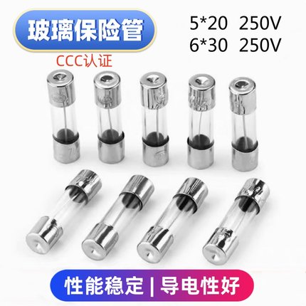 玻璃保险丝管5*20mm车载点烟器6*30充气泵熔断器 F1/2/4/5/10/20A