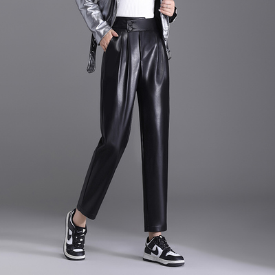 哈伦裤女皮裤2025秋冬新款宽松外穿PU皮配不规则小脚萝卜裤子长裤