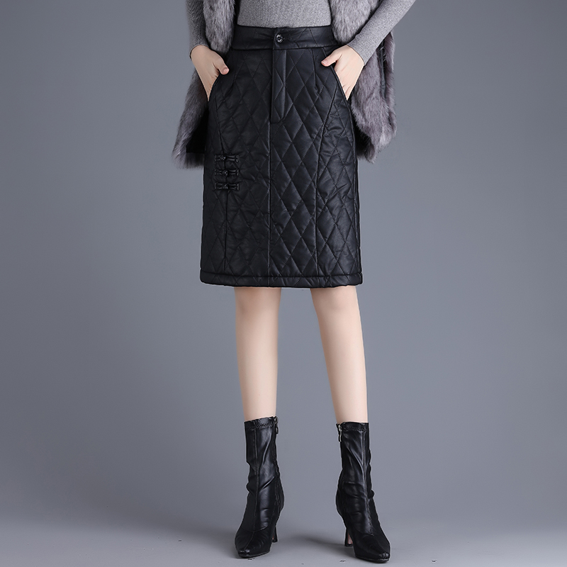 高腰皮裙女秋冬2025新款中裙显瘦中长款加棉加厚一步包臀半身裙子
