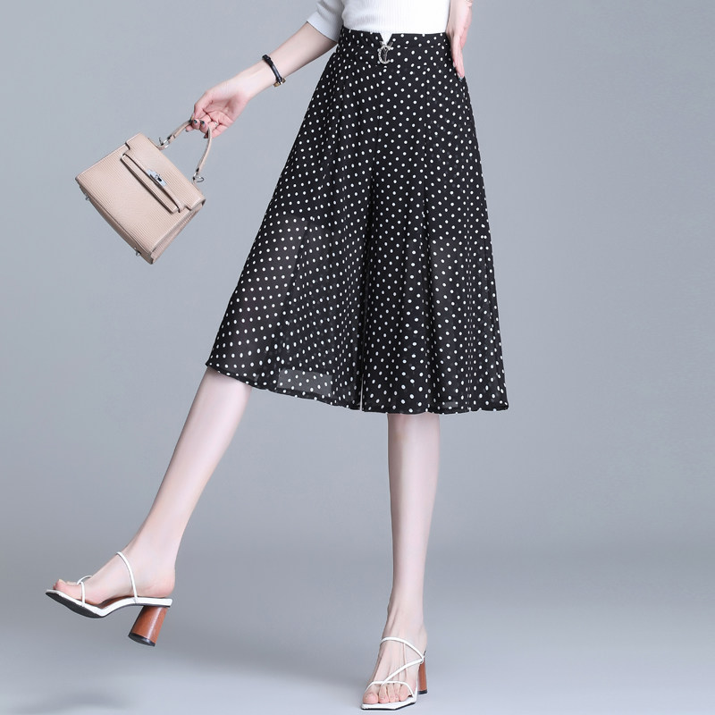 花色雪纺七分裤裙子女裙裤松紧腰2025夏季高腰碎花阔腿裤宽松中裤