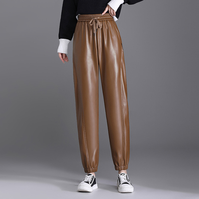 蛋白皮裤女哈伦裤秋冬新款高腰外穿宽松小脚裤显瘦萝卜裤休闲长裤