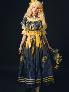 莫奈黄金鸢尾现货爱德华复古vintage优雅连衣裙Lolita查林十字街