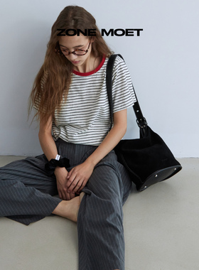 LE AMO｜原创ELLA麂皮绒真皮2024秋冬氛围感法式磨砂咖黑色水桶包