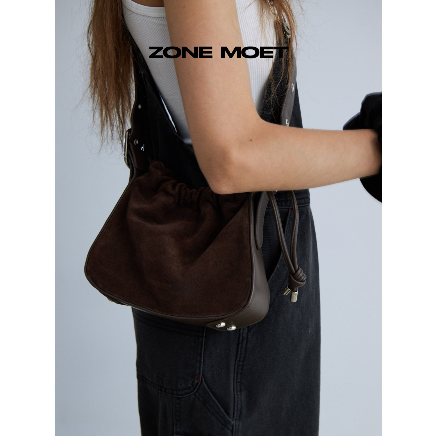 LE AMO｜原创&ldquo;LUCKY&rdquo;麂皮绒真皮磨砂拼高级感迷你小抽绳包