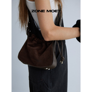 麂皮绒真皮磨砂拼高级感迷你小抽绳包 LUCKY AMO｜原创