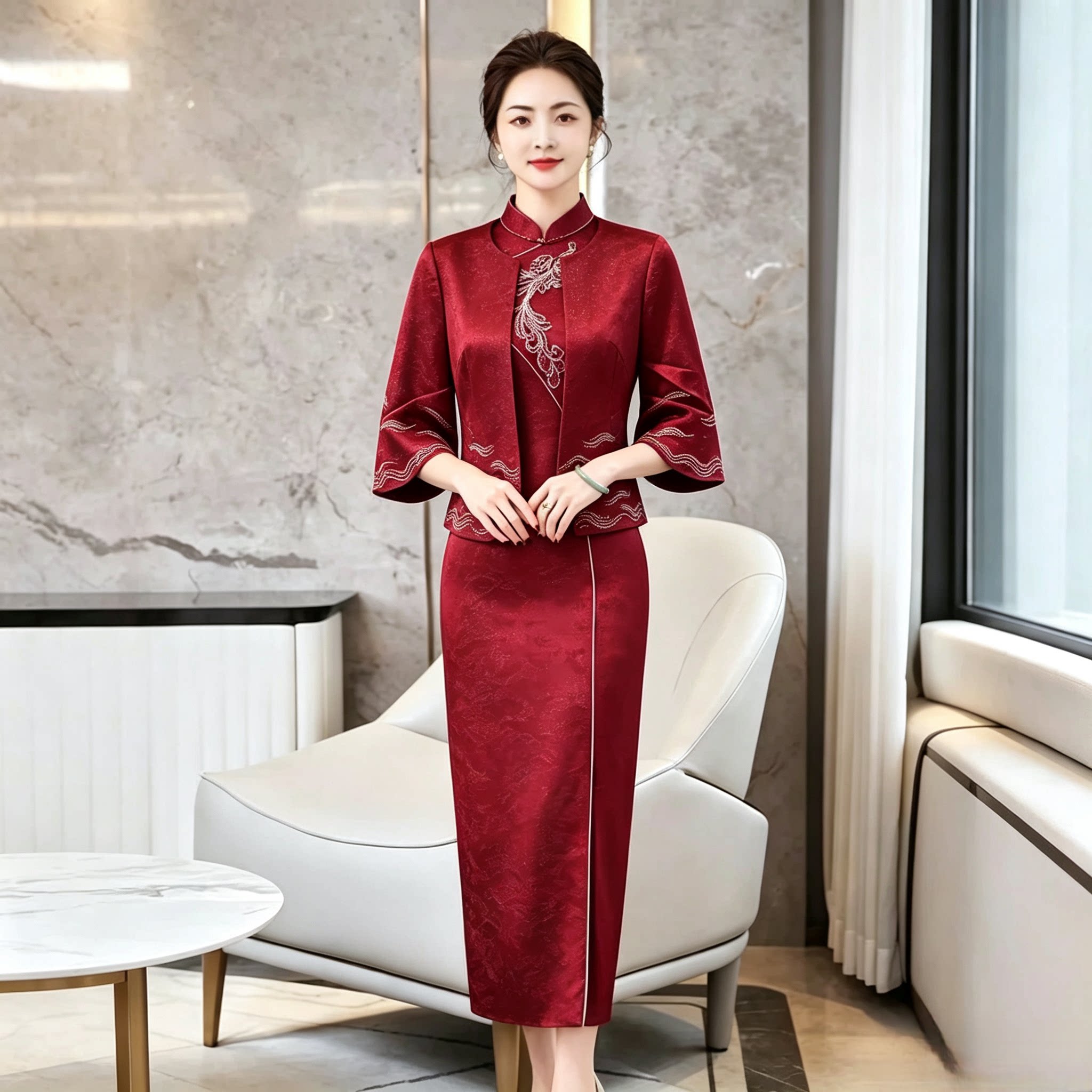 俏佳人高定轻奢新中式改良旗袍端庄大气妈妈礼服气质宴会敬酒服