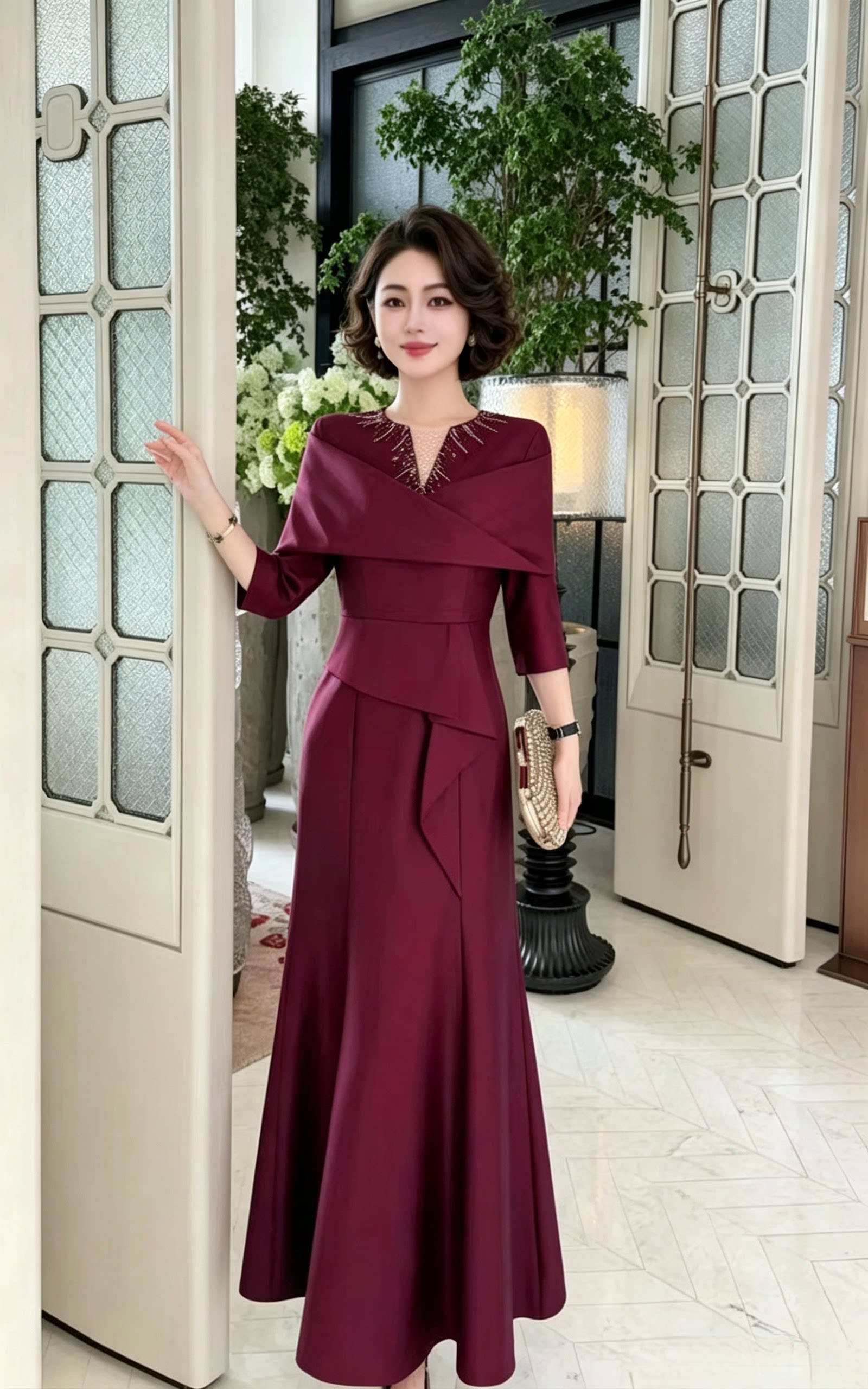 高定轻奢重工钉珠喜婆婆婚宴旗袍端庄大气优雅气质宴会新娘敬酒服