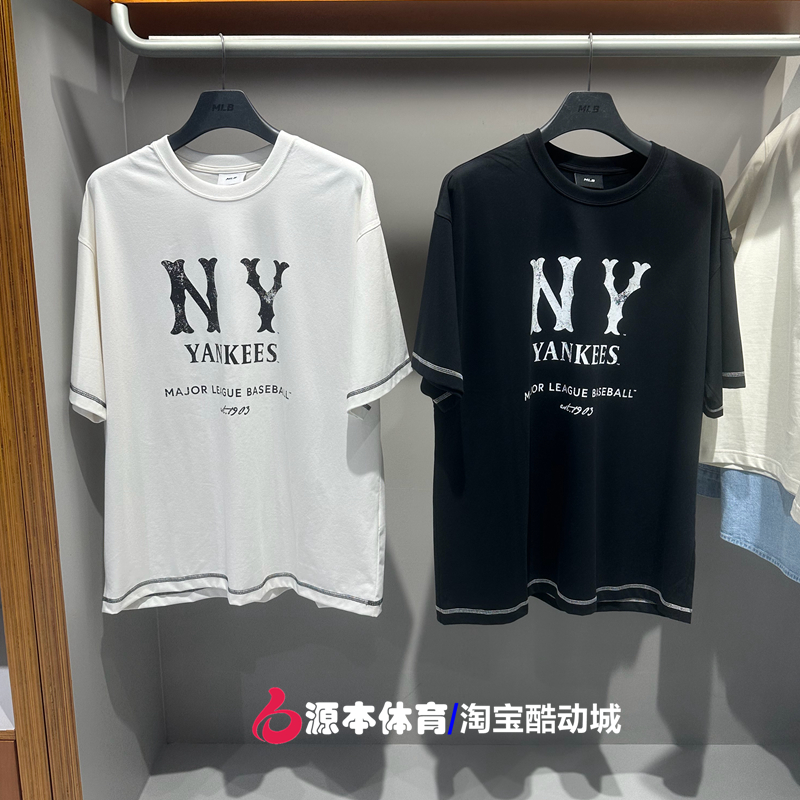 25新款MLB情侣短袖男女NY复古字母印花凉感防晒运动T恤3ATSB1153