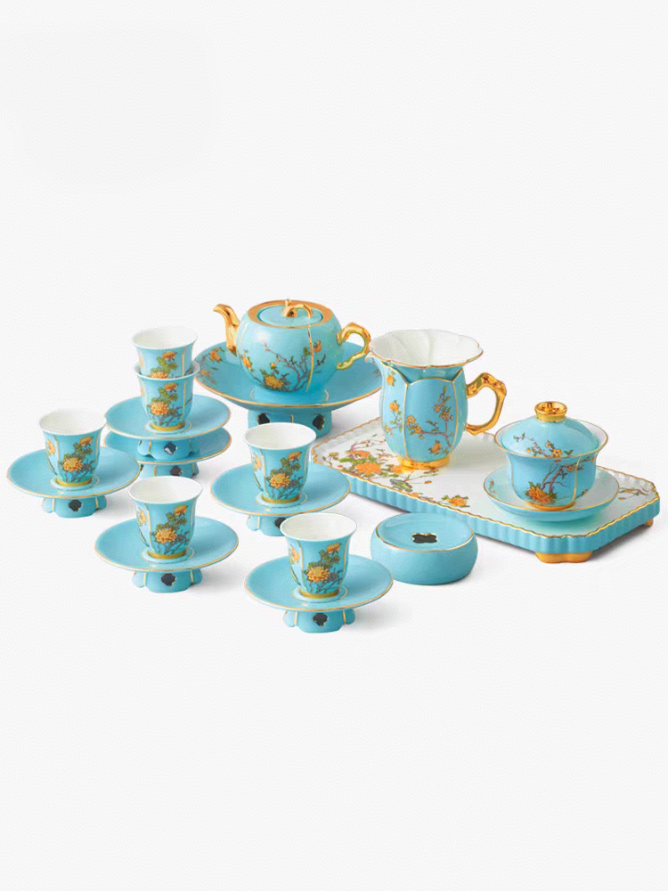 【精品下单立减】 夫人瓷 西湖蓝22头功夫茶具正品保障