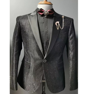 春晚主持人礼服男士西装高端西服歌手闪亮舞台晚会演出服装表演服